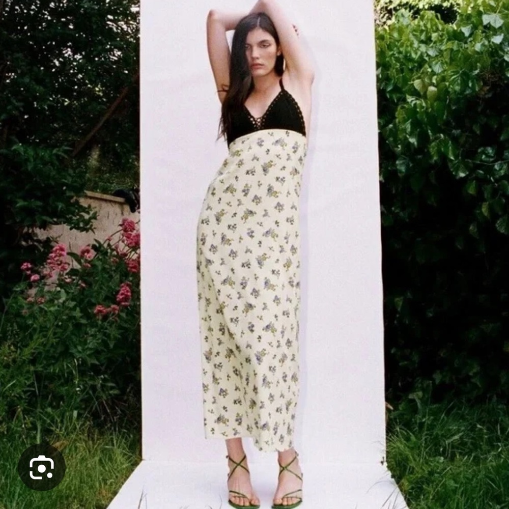 Zara Black and Butter Yellow Floral Maxi Dress